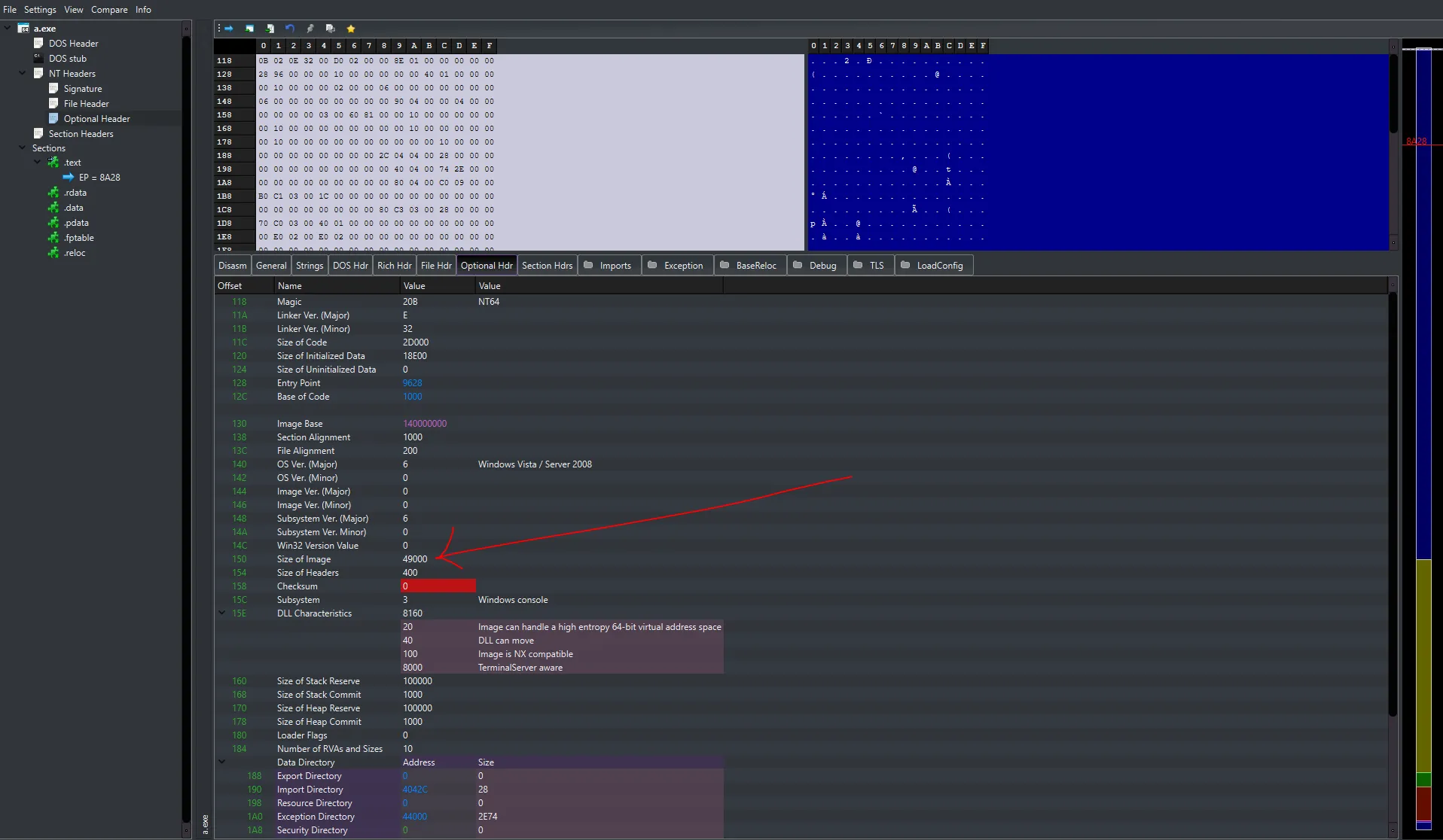 Optional Header PE-bear